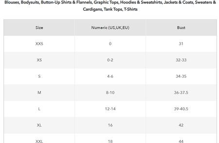 American Eagle for women top size guide