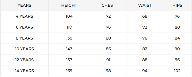Riva boys' coats and jackets size guide