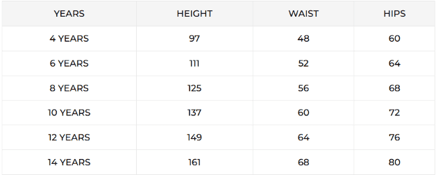 Riva girls' trousers size guide
