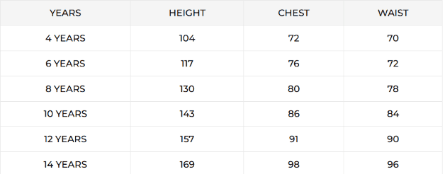 Riva kids boys' tops size guide
