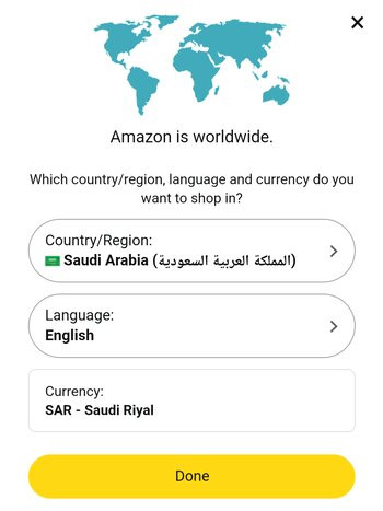 Select country, language and currency, then press "done"